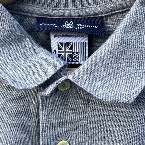 Psycho Bunny Solid Gray 100% Pima Cotton Short Sleeve Polo Shirt Size 4 Small - Picture 2 of 3